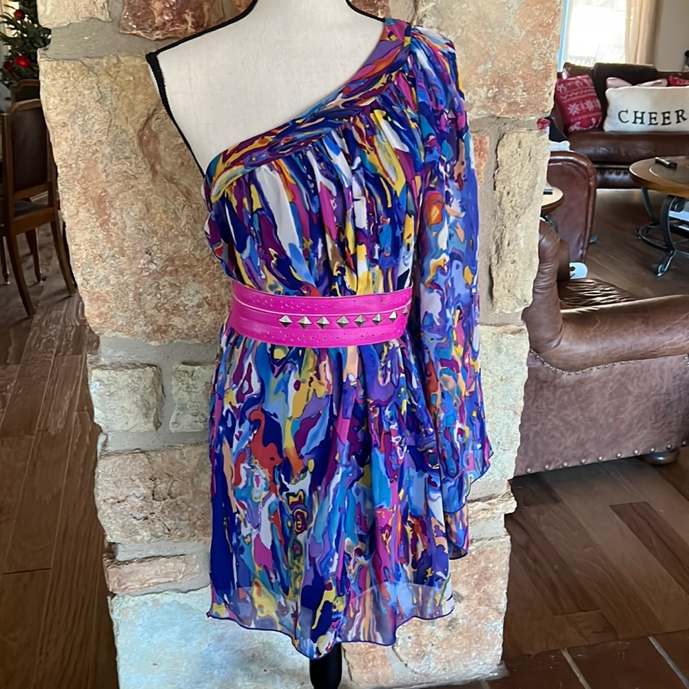 Multicolored one shoulder party dress like new.
